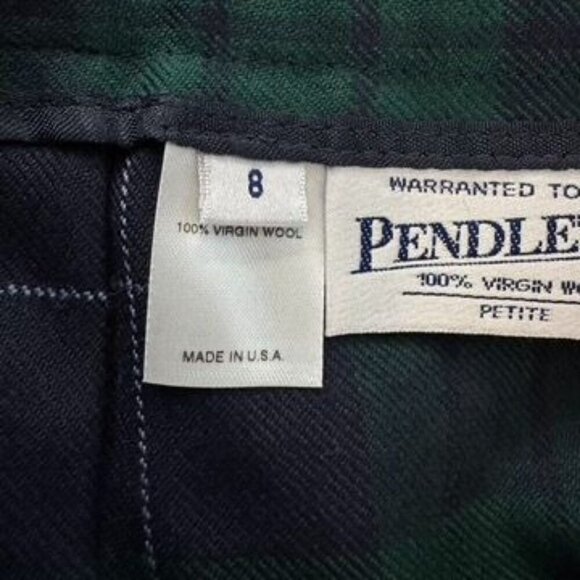 Pendleton 100% Virgin Wool Green Navy Plaid Pleated Skirt Size 8 Petite USA made - Picture 14 of 15
